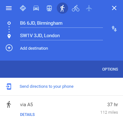 Distance between postcodes in google maps to compare with API results