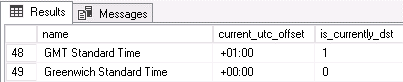 All supported time zones in a SQL Server instance