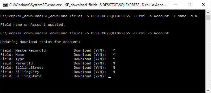 Update the fields to download from the Salesforce Account object